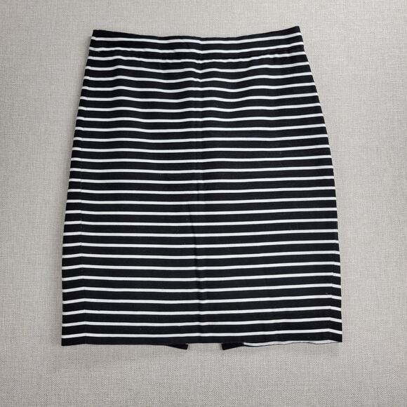J Crew The Pencil Skirt Womens Sz 2 Black White Striped Cotton Linen Blend Lined - Picture 1 of 7